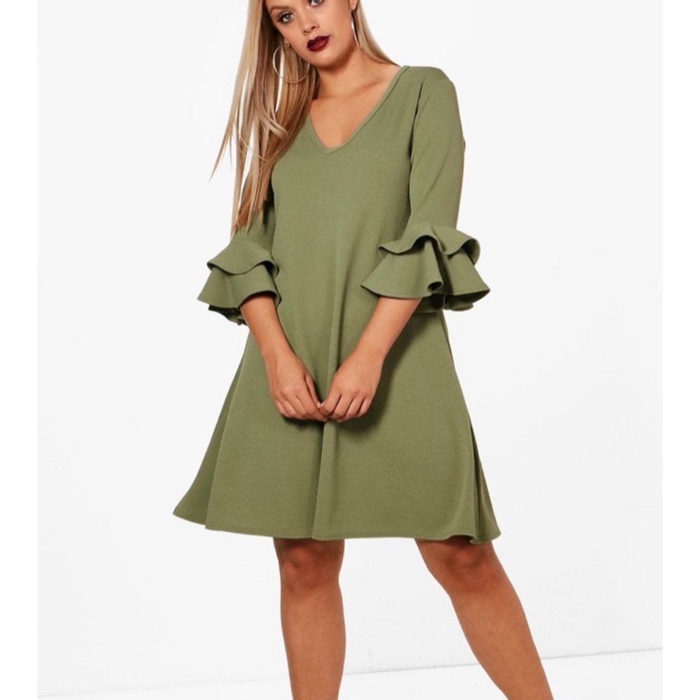 BooHoo Plus Ruffle Sleeve Dress